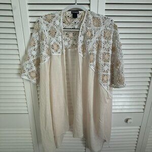 Steve Madden Womens Crochet Lace Kimono Cardigan Cream Boho Beach Cover Up Sz OS